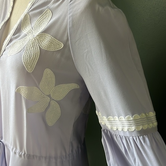 Tory Burch Sadie Floral Applique Dress French Lavender Long Sleeves - Picture 7 of 14